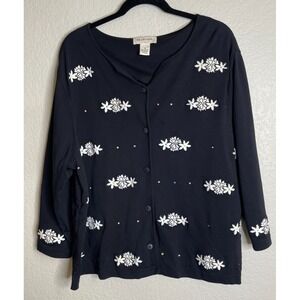 Vintage Bechamel 1X Embroidered Flowers Button Up Top Blouse Fairy Boho Cottage